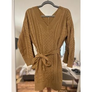 SHEIN Camel Sweater Dress with Tie